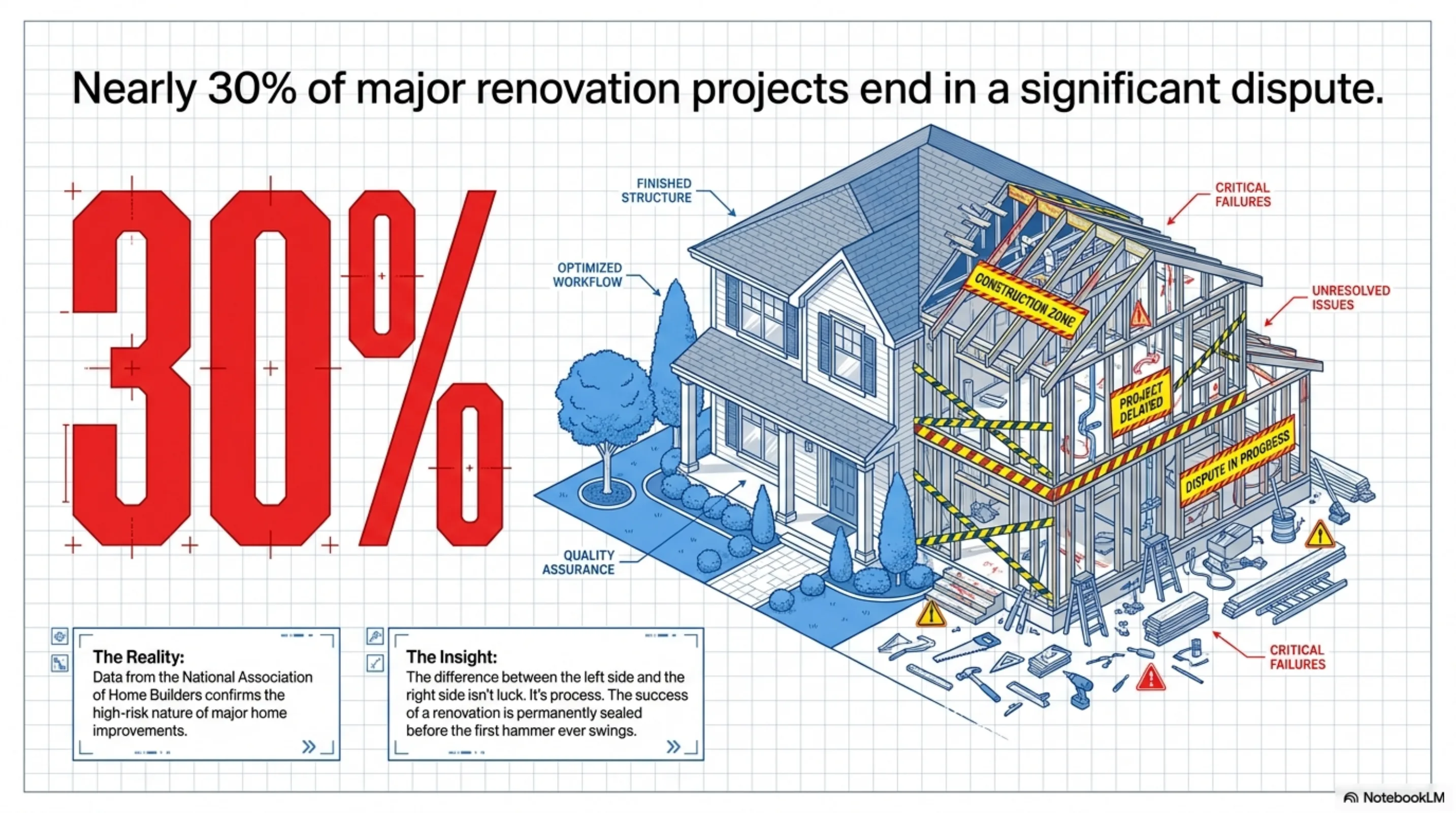 A homeowner and their contractor review blueprint plans together inside a home under construction.
