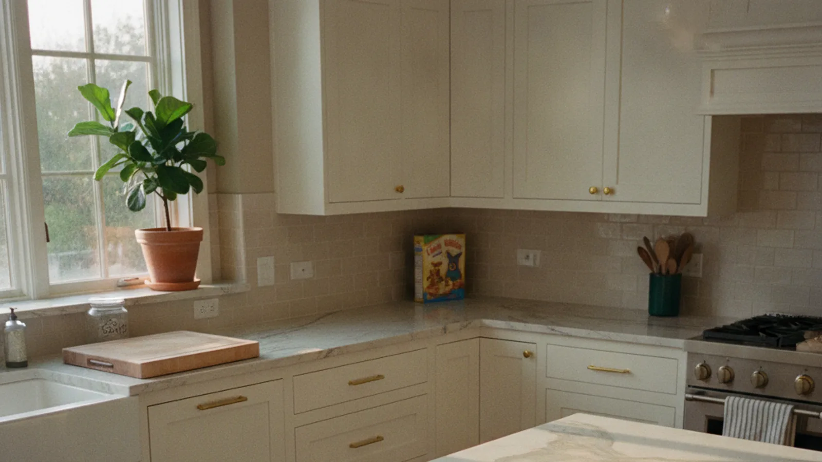 A side-by-side comparison of a sleek white quartz countertop and a dramatically veined Taj Mahal quartzite countertop in a modern kitchen setting.