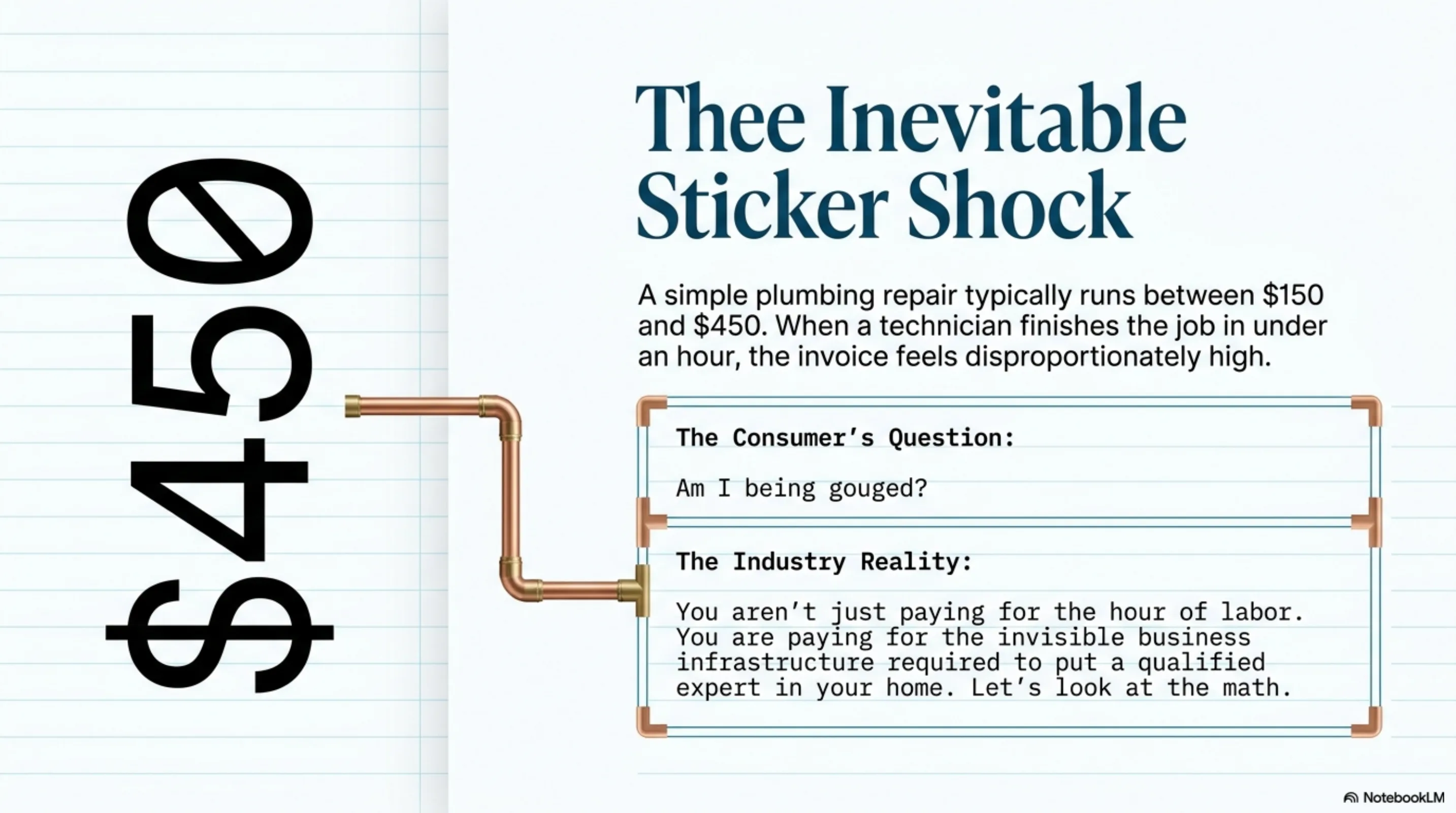 A homeowner discussing a plumbing issue with a licensed plumber in their kitchen, looking at pipes under the sink.